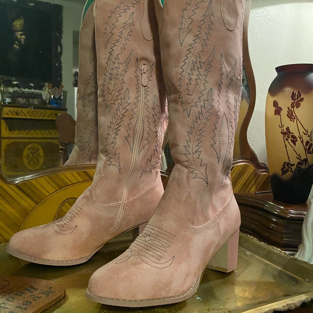 Pink Suede Western Boot